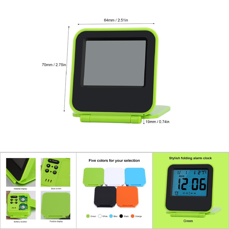 Portable Foldable Tabletop Travel Digital Alarm Clock with Temperature Calendar