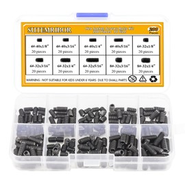 Sutemribor 400 Pcs 20 Sizes, 4#-40 to 10#-32 Set Internal Hex Drive Cup-Point Set Screws Assortment Kit