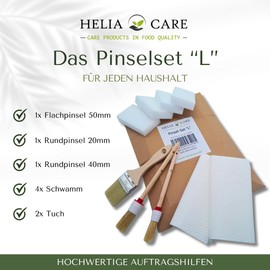 HeliaCARE Pinselset L - Pinsel Set 3-teilig - Flachpinsel (50mm), Rundpinsel (2er /4er), 4X Auftragsschwamm & 2X Ölsaugtuch - Hochwertige Ölpinsel für Holzpflege - Premium Lackpinsel für Holz