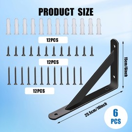 6 Stück Wandregal Halterung,250 * 160mm Dreieckige Regalhalterungen,Schwarzes Metall Regalhalterungen,Schwerlastträger Gute Tragfähigkeit Für Zuhause,Küche,Büro,Schreibtisch,Wand