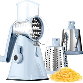 EMSON Rotary Cheese Grater Hand Crank, Stainless Steel Rotary Graters for Kitchen with 3 Blades, Vegetable Slicer, Cheese Shredder with Suction Cup Base, Dishwasher Safe