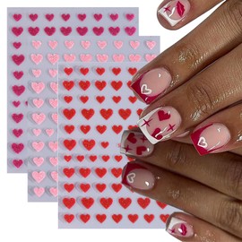 Glitter Heart Nail Stickers 3D Valentine's Day Nail Art Stickers Sparkling Red Pink Hot Pink Love Heart Design Nail Decals for Women Girls DIY Cute Manicure Tips Decorations Supplies 3 Sheets