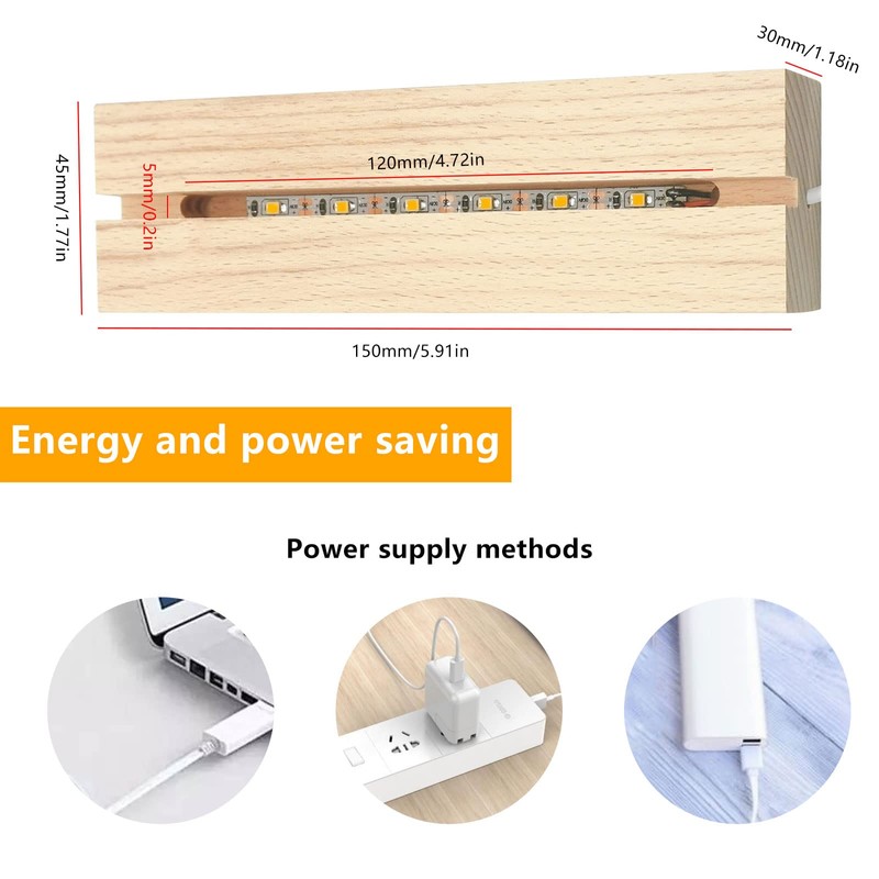 luolety Rectangular LED Light Display Base, 15 cm Wooden LED