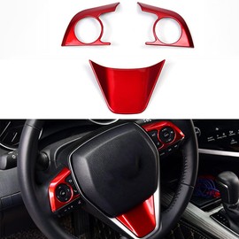 XITER 3PCS ABS Sport Style Red Steering Wheel Cover molding Cover Trims Interior Decaration Sticker Accessories for Toyota Camry 2018 2019 2020 2021 2022 2023 2024 Avalon 2019 2020 2021 2022