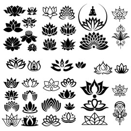 CRASPIRE Lotus Sticker Black Flower Window Stickers Waterproof Removable Vinyl Wall Art for Toilet Bedroom Living Room Decoration