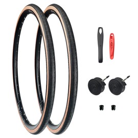 MEGHNA Bike Tire 700C Road Bike Tire Foldable 700 x 32C Tire with Bike Tube Tire Lever for Road Racing Fast Rolling 32-622mm Replacement Tire for Road Bike (Black Brown, 700 x 32C - 2 Pack with Tubes)