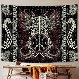 Ptrxobj Viking Norse Tapestry, Cool Dragon Phoenix Tapestry Wall Hanging For Men Bedroom, Retro Norwegian Mythology Pagan Celtic Black Tapestries Poster Blanket College Dorm Home Decor 60X40Inches