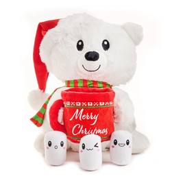 Cuddle Barn - Cup of Cocoa Connor | Animated Christmas Polar Bear Stuffed Animal Plush Toy, Holds Mug of Marshmallows and Twirls Around to Jingle Bell Rock, 10 Inches