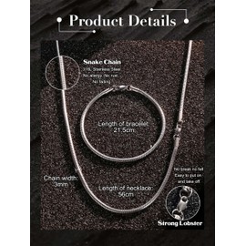 CASSIECA Men's Silver Gold Chain, Men's Snake Chain, Pearl Necklace, Rope Chain, Stainless Steel, Men's Necklace and Bracelet Set, Jewellery, Birthday, Christmas, Pack of 2