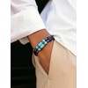 Mens Leather Turquoise Stone Bracelet–8.3" Braided Multi‑Layer Stainless Steel Clasp