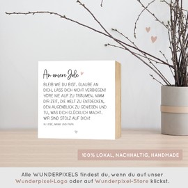 Wunderpixel® Holzbild Verbiege Tochter - personalisiert - Geschenk von Eltern - 15x15x2cm zum Hinstellen/Aufhängen, echtes Foto mit Spruch auf Holz - schwarz-weißes Wand-Bild Aufsteller Andenken