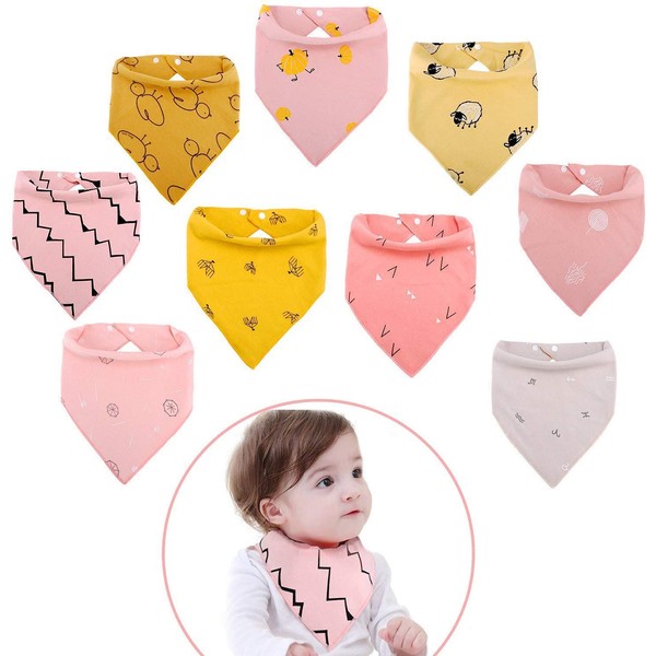 Viedouce Baby Bibs 9 packs,Dribble Bibs for Boys Girls, Drooling Teething Bibs,Cotton Bandana Bibs with Adjustable Snaps,Super Soft and Absorbent
