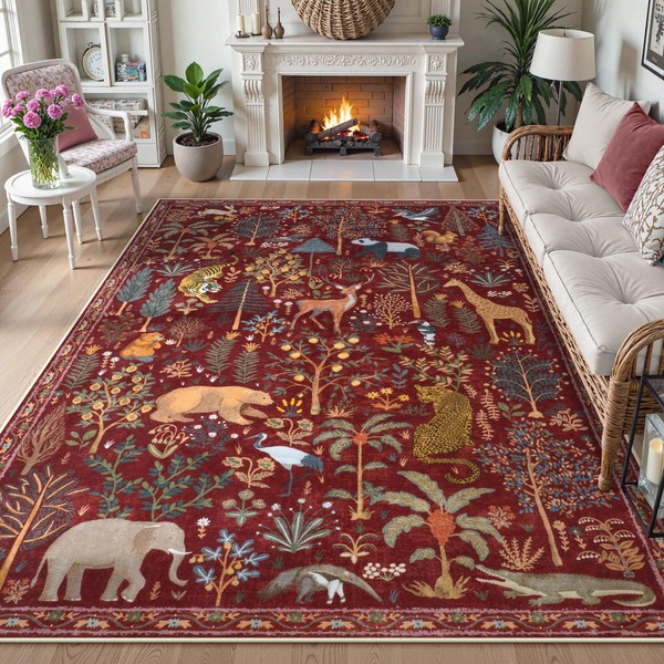 OJIA Jungle Print Washable Area Rugs 5x7, Soft Rugs for