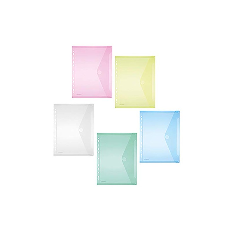 FolderSys Transparent A4 Folder, Perforated Edge, Transparent, Assorted Colours, Pack