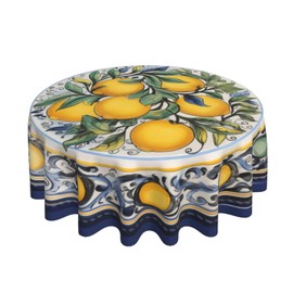 mutakin Lemon Round Tablecloth 60 Inch Washable Reusable Decoration Table Cover for Kitchen Party