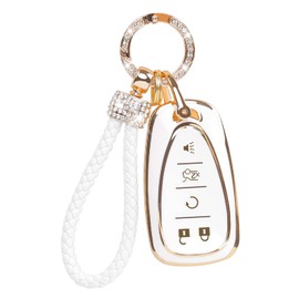 COGEEK Key Fob Cover with Bling Lanyard, Key Fob Case for 2017 2018 2019 2020 2021 Chevy Malibu Camaro Trax Traverse Sonic Cruze Equinox Spark Soft TPU Protection Smart Key