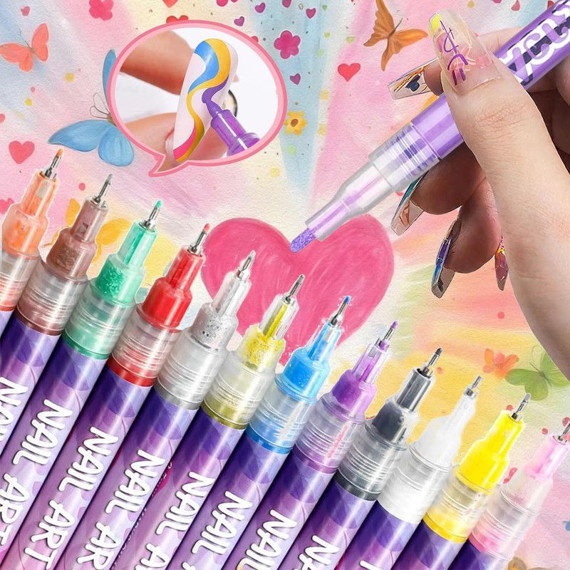 2026 New Model12 Color Nail Art Pens Set–Waterproof and Quick-Drying