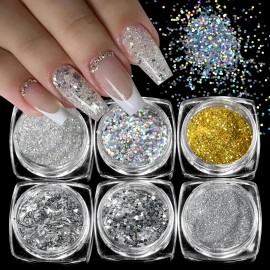 Efecto Glitter 6 Piezas Para Decorar Uñas                                                                                                             