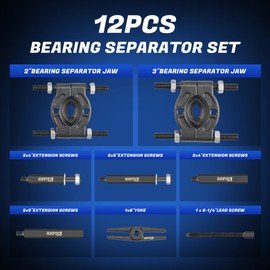 KOOPOOL 12-Piece Bearing Puller, Wheel Hub Puller Set, Wheel Bearing Removal Tool, Blind Bearing Puller, 5 Ton Capacity Bearing Separator with 2’’ and 3’’ Bearing Separator Jaws