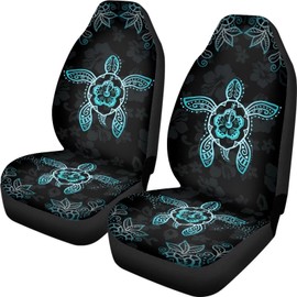 ZIATUBLES Sea Turtle Flowers Print Bucket Seat Cover Car Front Seat Covers 2PCS All-Weather Protection Car Interior Seat Cover Van Seat Covers Front Seats Only