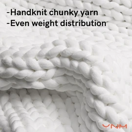 YnM Velvet Weighted Blanket, Handmade Chunky Knitted Design, Soft and Cozy, Temperature Regulating and Breathable, Machine Washable Throw for Sleep or Home Decor (White, 50x60 Inch, 10lbs)