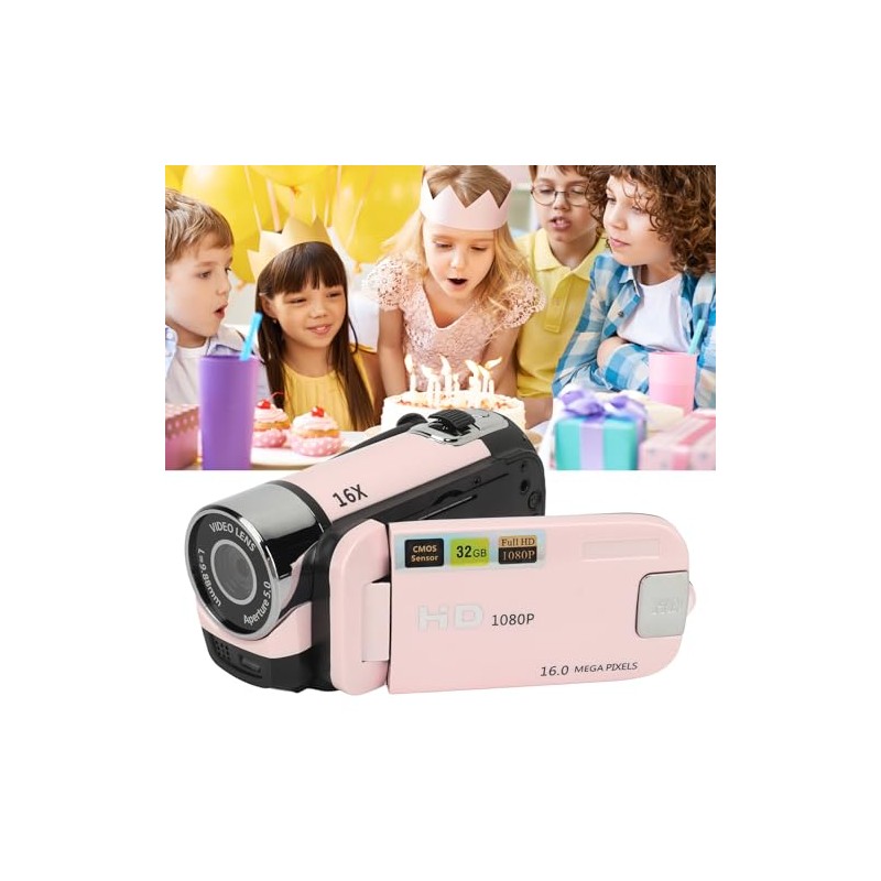 Akozon Digital Video Camera, 1080P 16MP Digital Camera 2.4 Inch