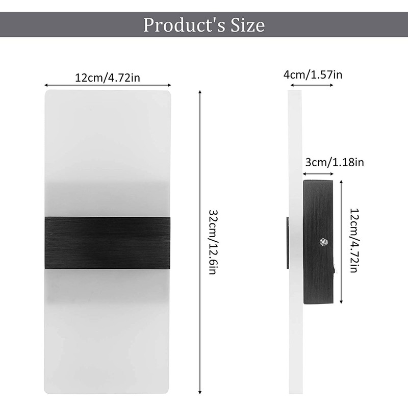 Dimmable Wall Sconce Modern, LIGHTESS Indoor Wall Lamp Black 12W