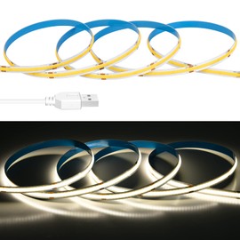 BTF-LIGHTING FCOB USB LED Strip 1m 320LEDs/m Natural White 4000k COB FOB LED Strip DC5V Without Dimmer RA>90 Flexible High Density for TV PC Backlight Bedroom DIY Interior Decoration