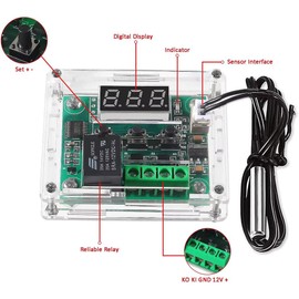 XH W1209 Temperature Controller Module with Case, Display Digital Thermostat Module with Waterproof NTC Probe -50~110℃ Electronic Temperature Temp Control Module Switch with Case