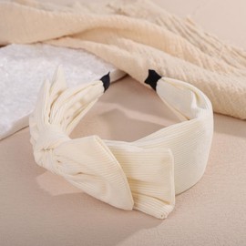 Wiwpar Cute White Bow Head Band Big Bow Knot Hairband Bow Decor Hair Hoop Wide Turban Headband with Top Knotted Bowknot Holiday Wedding Costume Non-Slip Hair Accessories for Women (White, Free Size)