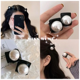 MISS MUMU Hair Accessories, Hair Clips, Set of 2, Hair Ornament, Ribbon Pin, Hair Arrangement, Barrette, Hairpin for Women, Women's, Weddings, Parties, Cute, Popular, (amPearl-Pearl2)