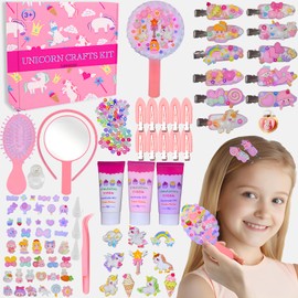 Lanwexy Unicorn Gifts for 4 5 6 7 8 9Year Old Girls Hair Accessory Set Clips Comb Bands and Unicorn Decor DIY Craft Kits for Age 4-12 Girls Birthday Presents Toys for Kids