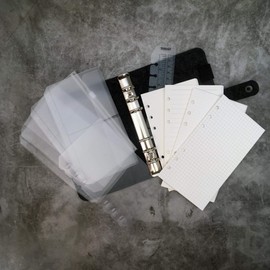 A6/ A5 6-Holes Felt Cover Round Ring View Binder File Folder for Loose Leaf Sheet Protectors/Notebook Refill/DIY Scrapbooking/Binder Cover Protector (Black, A6 Combo)