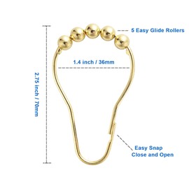 Ansxiy Shower Curtain Hooks Rings Rust Resistant Metal Shower Curtain Hooks Rings for Bathroom Shower Rods Curtains - Set of 12, Golden