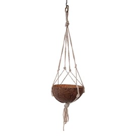 VIE Naturals Mini Coconut Shell Pot Holder, with a Macrame Hanging Rope
