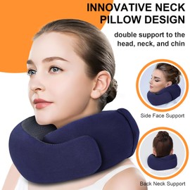 Vzpeun Travel Pillow - Hooded Neck Pillow Airplane, Memory Foam Pillow for Plane, Office, Cars Sleeping, Long Flight Must Haves, Road Trip Essentials Accessories for Adults (Navy Blue)