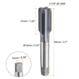 sourcing map 11/16"-20 UNS Thread Tap 6542 Cobalt High-Speed Steel TiCN Coated Plug Tap Right Hand Flat Head 4 Straight Flutes Screw Threading Hand Tap