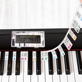Removable Piano Keyboard Note Labels Piano Keyboard Stickers for Beginner Silicone Piano Notes Guide for Learning, 88-Key Full Size, No Need Stickers, Reusable and Comes with Box（Colorful）