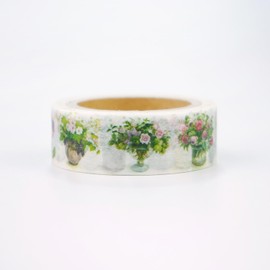 Frontia Masking Tape, Fujico Pink Flowers in a vase, Japanese Decorative Tape for DIY Diary Crafts Journaling Scrapbook (3 Packs, Bulk Pack)