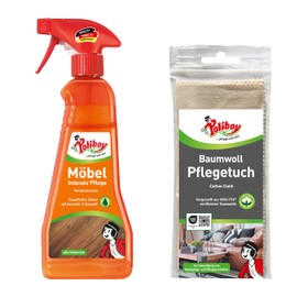 POLIBOY Möbel Intensiv Pflege - Farbneutrale Holzpflege für lackierte Oberflächen - Mit Avocadoöl für Holzschutz und Farbauffrischung - 1x 375 ml - inkl. Baumwolltuch zur Anwendung - Made in Germany