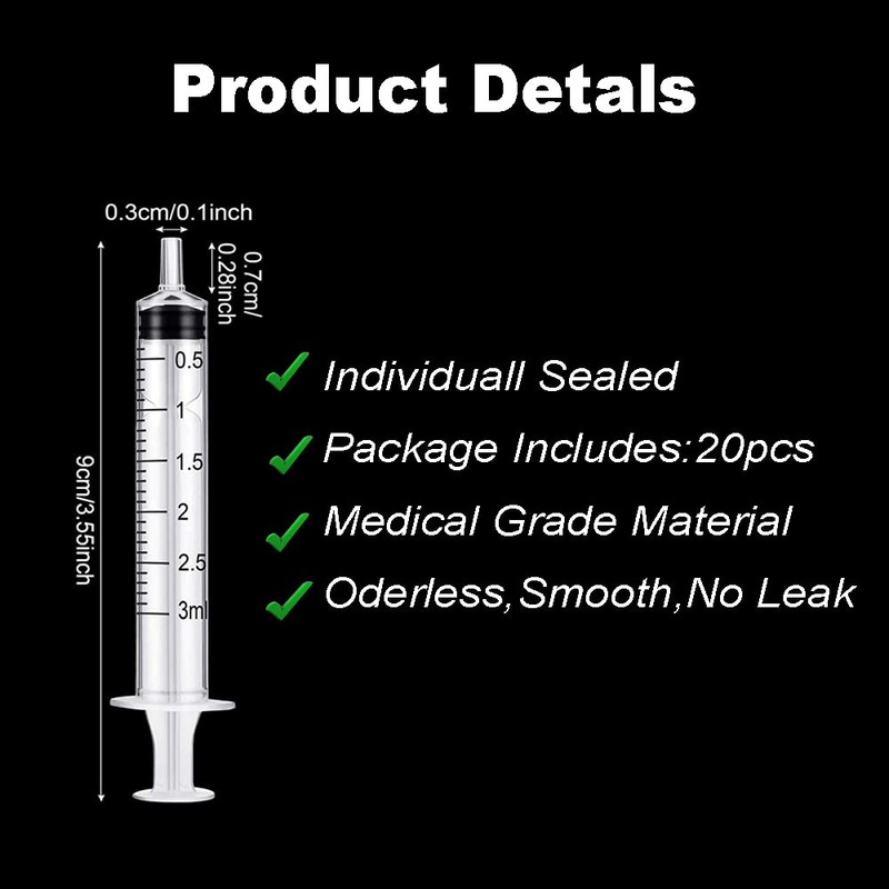 3ml Syringe-s with Caps (20pcs) for Pets or Industrial &