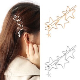Aneneiceera Hollow Out Star Hair Clip Silver Hair Clip Tassel Hairpin Headpiece Decorative Hair Pins Headpiece Bridal Hair Accessories for Women and Girls (Silver)