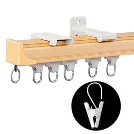 MaKefeile Ceiling Curtain Track Ceiling and Wall Mounted Heavy-Duty Curtains Rails Room Divider Curtains Shower RV Tracks Ceiling Sliding Curtain Rods With Clips,Gold 9ft.