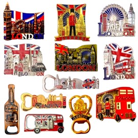 12 London Souvenir Magnets - Great Britain Gift - British Union Jack Bottle Opener Magnets - England Souvenirs Fridge magnet - UJ UK London Scene Famouse Landmark Magnet