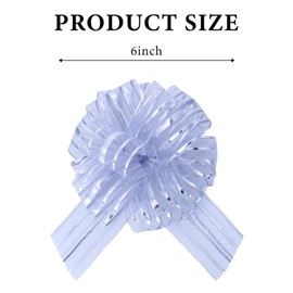 6 Pcs 6 Inch Silver Organza Pull Bow – Perfect for Wedding Decoration, Gift Wrapping Baskets, Car Bows, Birthday Parties, Christmas and Valentine's Day
