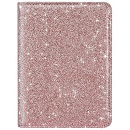HOTCOOL Passport Holder Travel Essentials Airplane & Cruise Essentials Ship Leather Wallet Cover Case RFID Blocking Women & Men Vacation Travel Accessories Gifts Deals, Glitter - Rose Gold