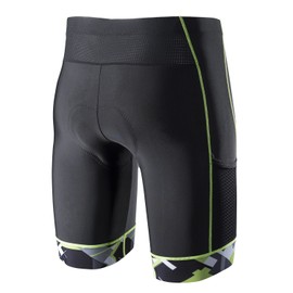 MY KILOMETRE Men's Triathlon Shorts - Professional Cycling Tri Shorts with Drawstring, Breathable & Quick-Drying 2 Side Pockets for Long-Distance Races Black Green