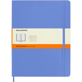 Moleskine Classic Notebook, Ruled Pages, Soft Cover and Elastic Closure, Size 19 x 25 cm, Hydrangea Blue, 192 Pages