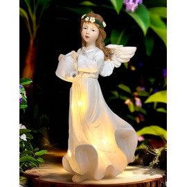 QCF Solar Angel Garden Statues Outdoor Decor,10.24“H Resin Fairy Hanging Figurines Art Decorations with Watering Can Lights for Outside Yard Lawn Porch Balcony,Gardening Gifts for Mom Women Grandma