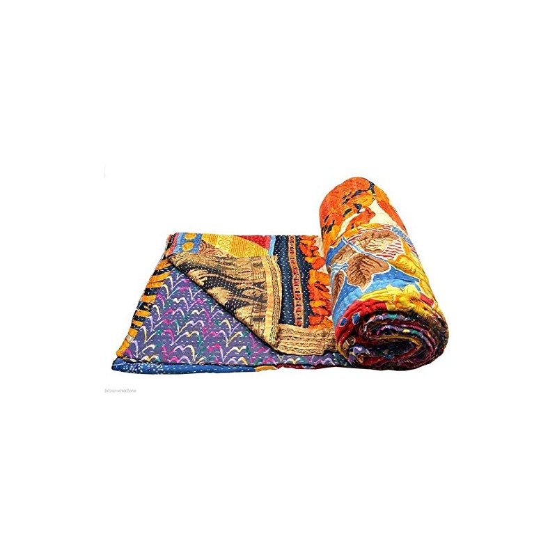 Estationeryhouse Indian Vintage Kantha Quilt Handmade Throw Reversible Blanket Bedspread